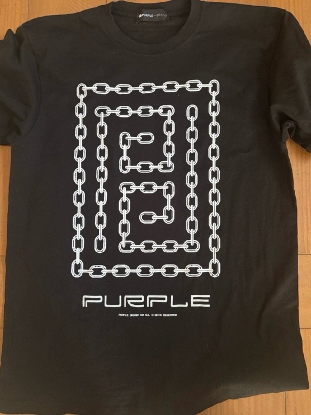 Purple Brand Black Tee with White Chain Graphic